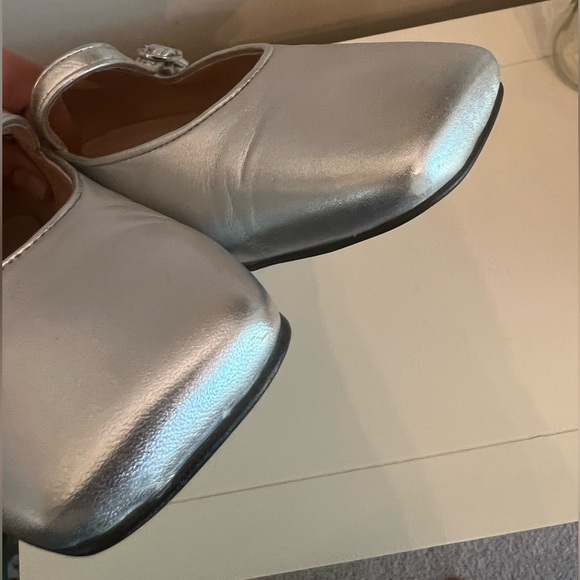 J. Crew Silver Square Toe Anya Mary Jane Ballet Flat Leather - Picture 7 of 11